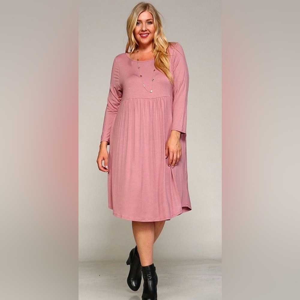 New!Plus Size Babydoll Dress 3/4 Sleeves & Criss Cross Back Detail Size 1X 2X 3X